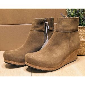 NWT Birkenstock Ebba Dark Tea Suede Leather Wedge Heel Ankle Boots W10 EU41